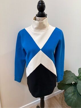 Talbots Blue, White & Black Colorblock Turtleneck Sweatshirt